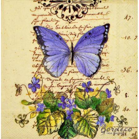 Serwetka do decoupage firmy IHR motyl i fiołki 25x25cm